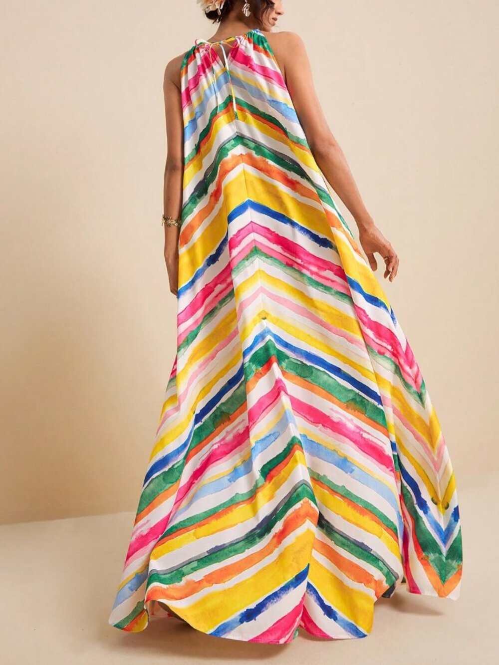 Multicolor Casual Women's Halter Neck Vacation Dress - Picture 2 of 6